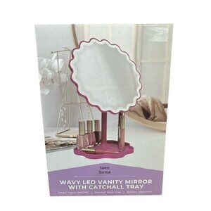 TEEN HOME Wavy Led Vanity Mirror With Catchall Tray